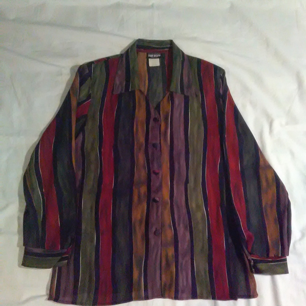 HOT STUFF SHEAR MULTI-COLORED STRIPES BLOUSE XL